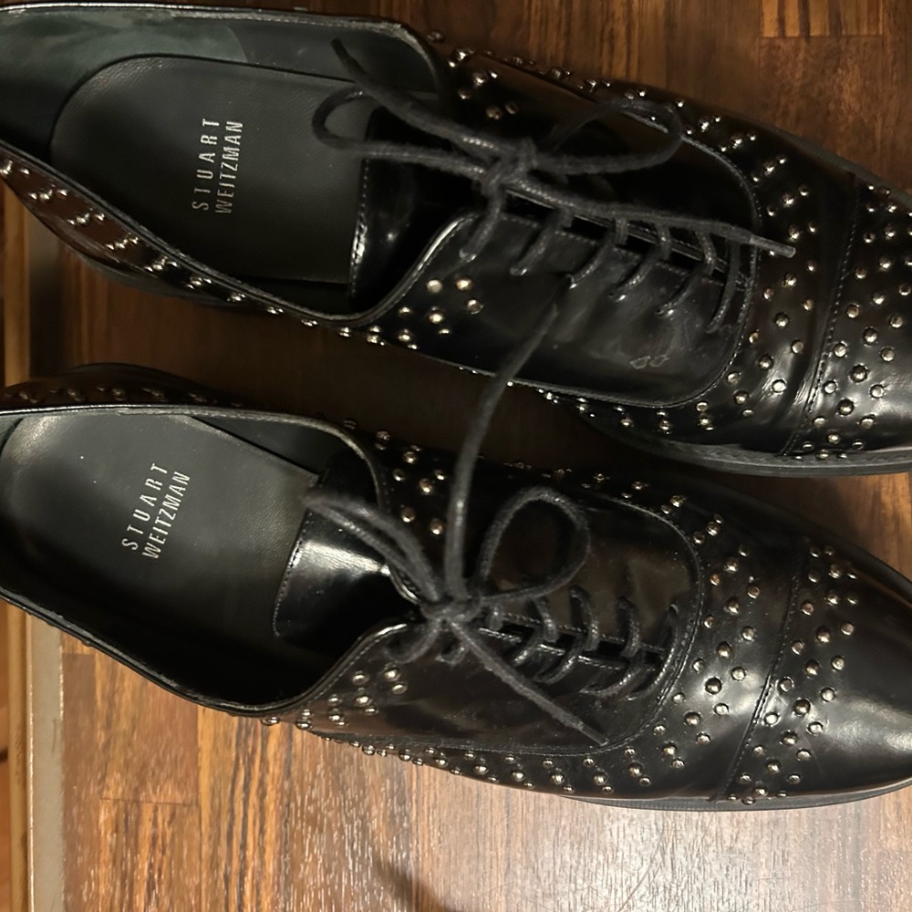 Stuart Weitzman Black Studded Platform Shoes - image 2